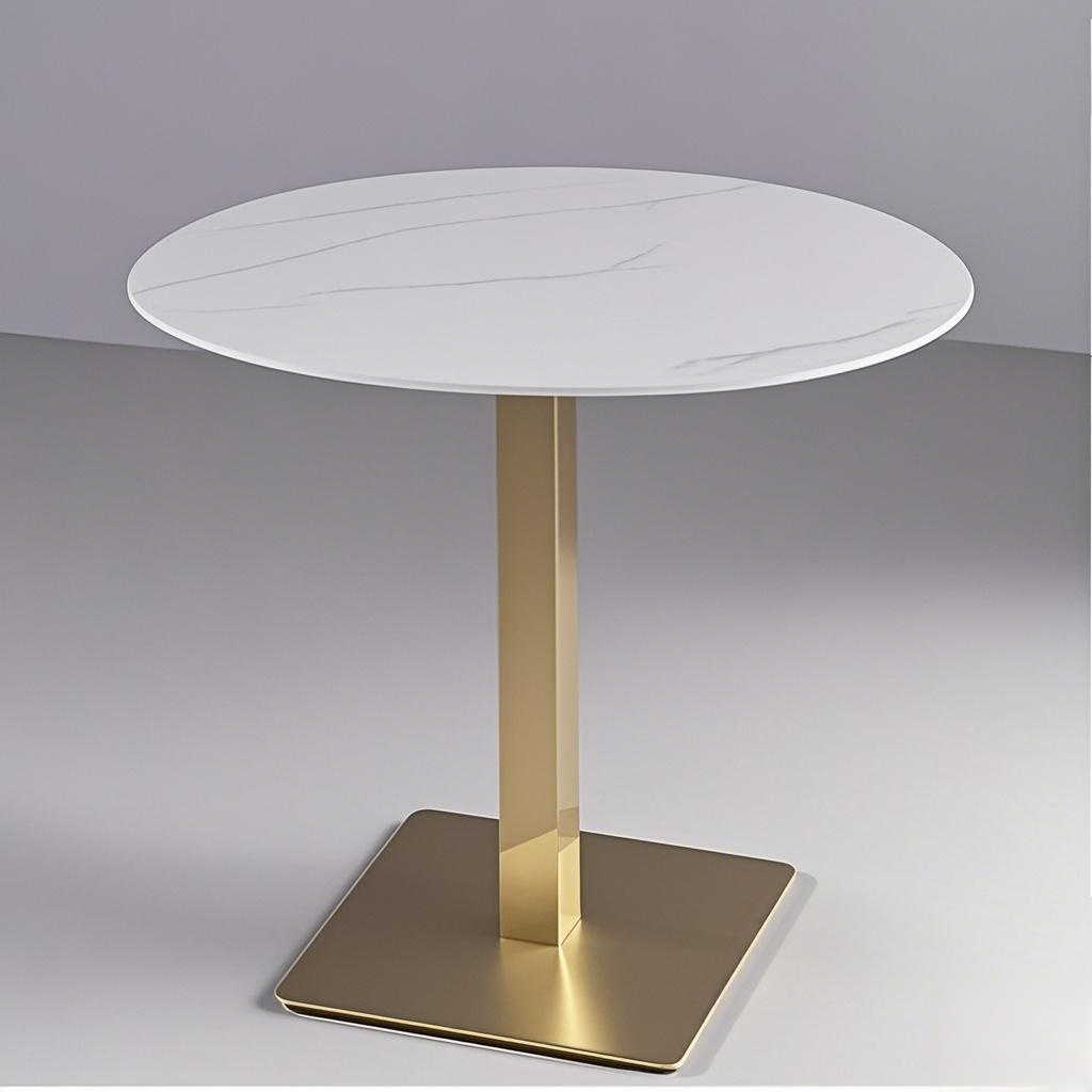 luxury cafe table hospitality table white round golden table stainless steel table base