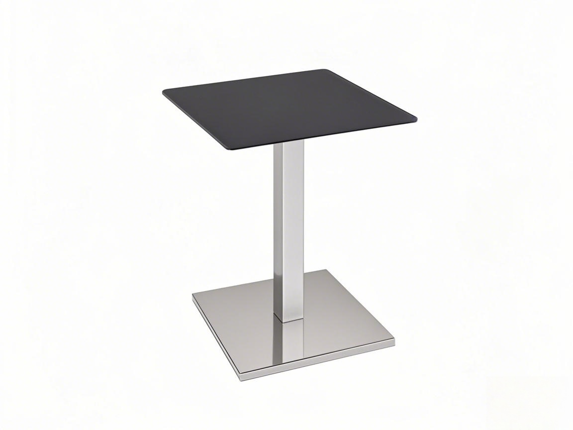 black square table with silver stainless steel table base square