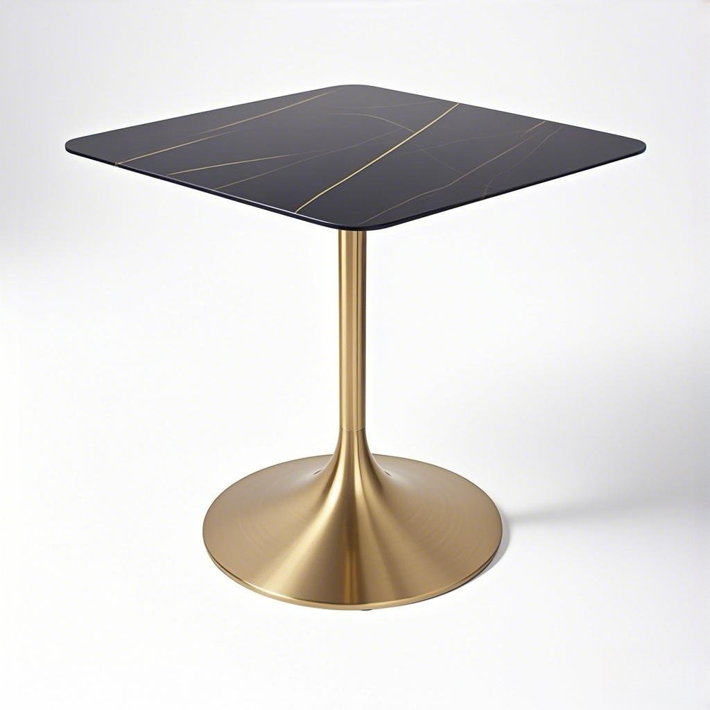 black square dining table with gold Trumpet stainless table base from Joycin China