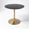 black round coffee table with gold Trumpet stainless table base from Joycin China hospitality table manufacturer