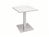 white square table with silver stainless steel table base square