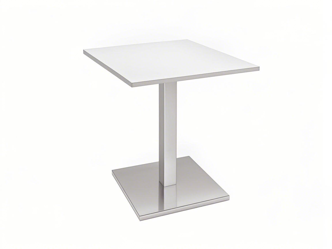 white square table with silver stainless steel table base square