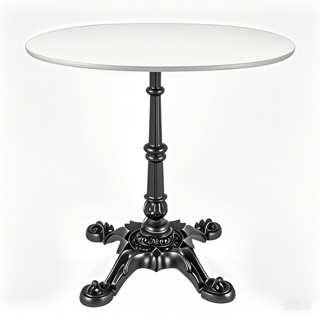 old money Ornate, 4 legs vintage retro style cafe table white round top Black Cast Iron Table Base