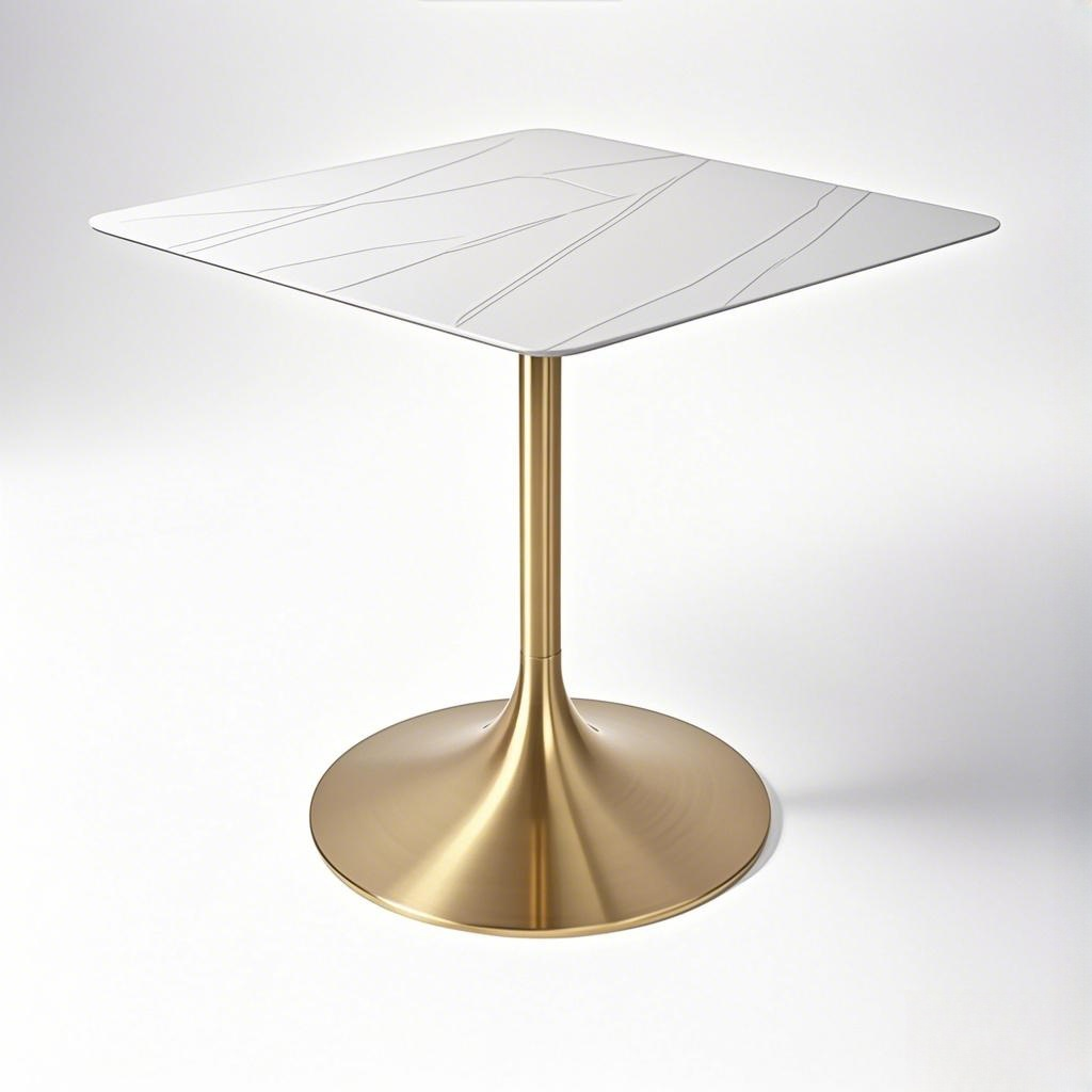 white square cafe restaurant table golden Trumpet stainless table base from Joycin China hospitality table manufacturer