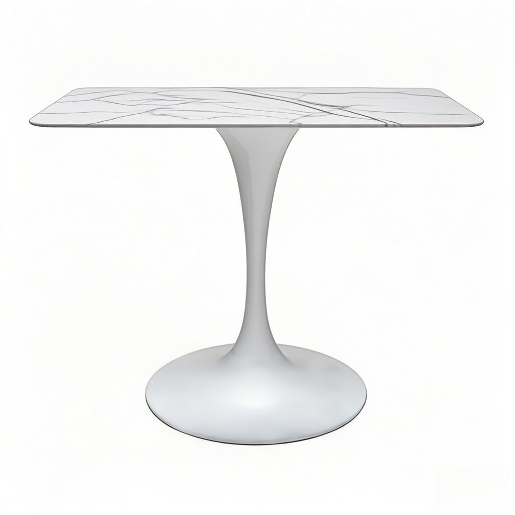 white square cafe coffee table white Trumpet stainless steel table base from Joycin China