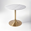white round cafe restaurant table golden Trumpet stainless table base from Joycin China hospitality table manufacturer