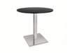 black round table with silver stainless steel table base square