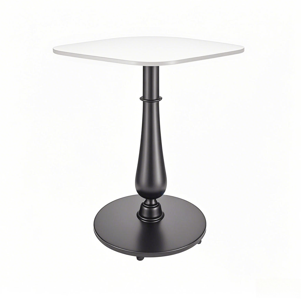 black square bistro table dining table Antique, Vintage Style, Black Cast Iron Table Base with Vase Column, Round